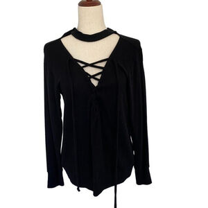 LNA Black Lace-Up Choker Sweater Top Size M